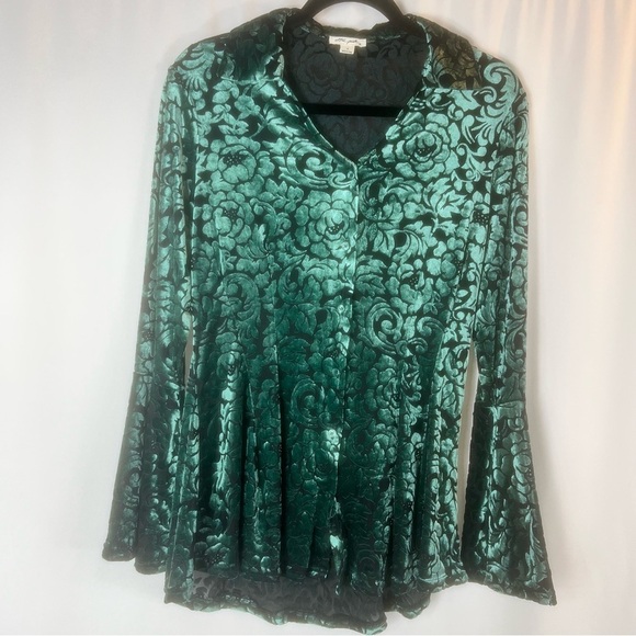 Ultra Pink Womens Whimsigoth Velvet Burnout Top Size S Bell Sleeve Fairy Grunge - Picture 3 of 14